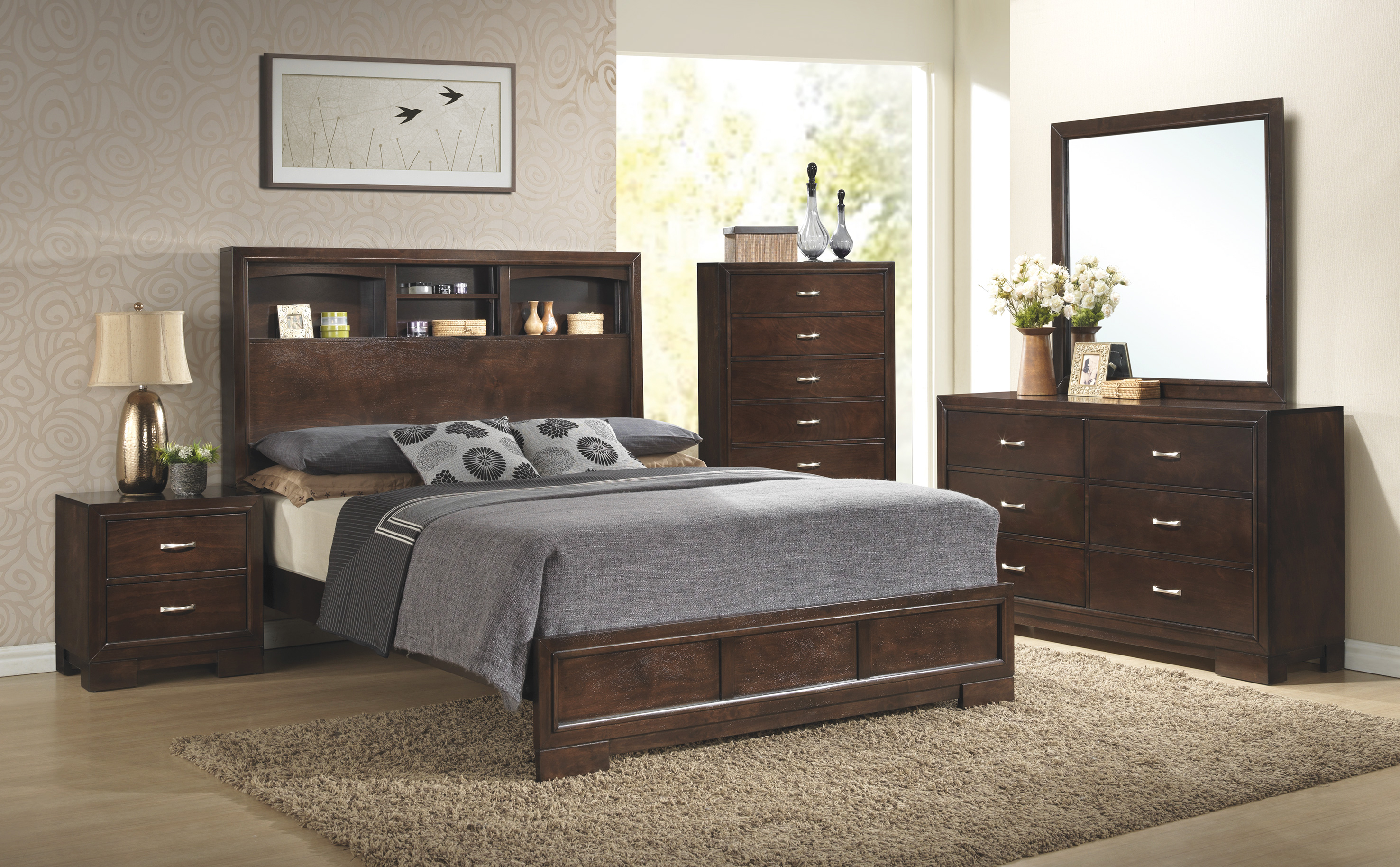 walnut and black glass bedroom furniture